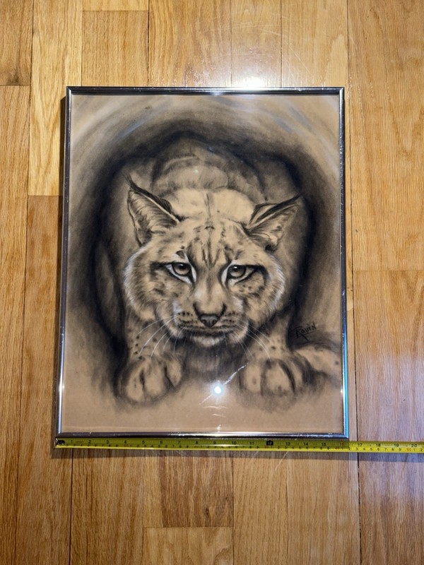 Charcoal Lynx on Soft Canvas by Debra Colburn Rouen Signed with Sticker Plaque