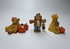 Cherished Teddies 176206 3 piece mini Harvest Pumpkins, Scarecrow, Corn Stalks