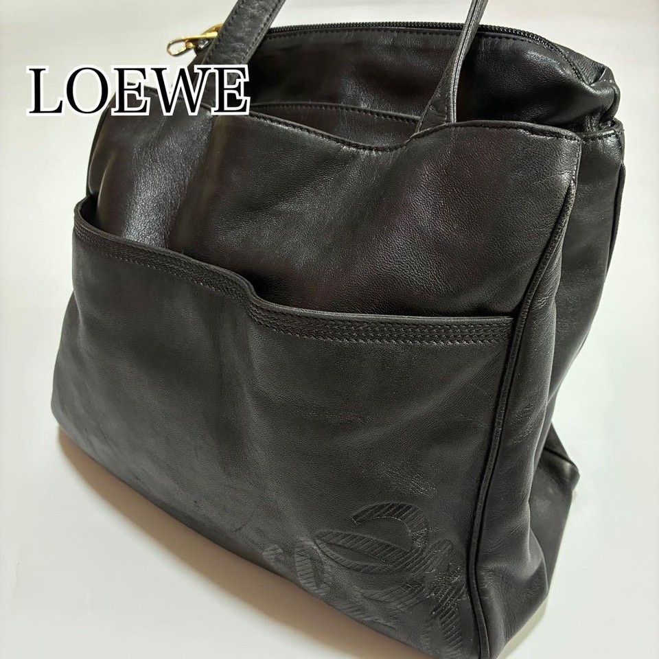 LOEWE Anagram Nappa Leather Black Handbag Authentic Women's Tote Bag