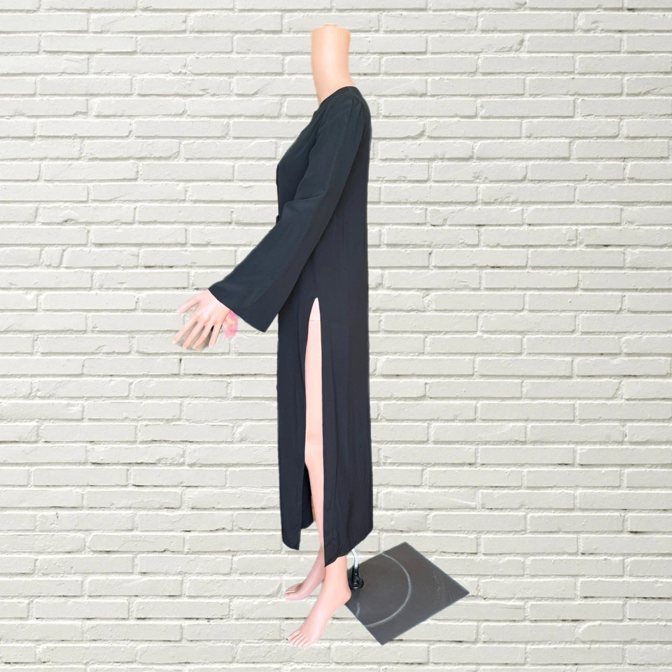 Vintage Bill Blass Silk Kaftan Maxi Dress - Black Silk High Slit Boho Hippie - Image 3 of 4