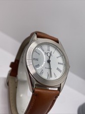 PCA Mens Silver Tone Brown Leather Watch Works New Batterg