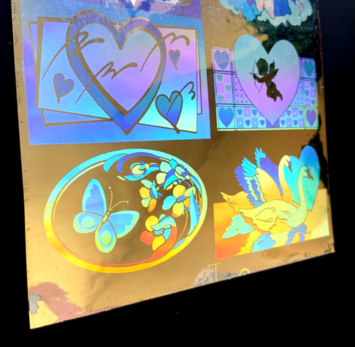 FLOWER BEAR rainbow HEART BIRD hologram holographic UNCUT VINTAGE sticker decal - Picture 3 of 5