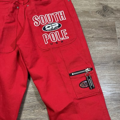 Vintage Y2K SouthPole Red Baggy Jeans Mens Size 34x33 Embroidered