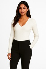 EXPRESS Cream Long Sleeve Sweater Rhinestone Cuff Buttons Size S