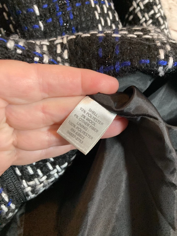 Christopher & Banks Tweed Jacket Womens Petite XXL Black & Blue Plaid Full Zip - Image 4 of 4