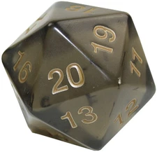 Koplow Games 55mm D20 Translucent Smoke Gold Count Spin down Die Life Counter 
