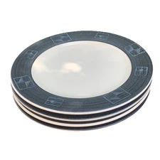 TRE CI Earthenware Set of 4 Vintage Salad Plates Navy Blue & Ivory MADE IN ITALY