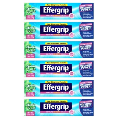 Effergrip Extra Strong Denture Adhesive Cream 2.5 oz Pack of 6