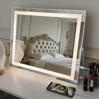 Hollywood LED Vanity Makeup Mirror with 3 Color Modes 5X Magnifier USB Charging