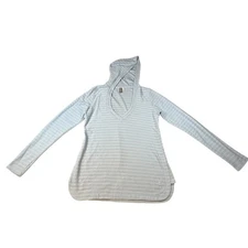 Ibex Shadow Stripe Hoodie Women Size Large Blue Merino Wool Blend