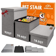 Wider Dog Stairs with Storage 18" H, 3-Step Sturdy Dog Steps for Large/Medium...