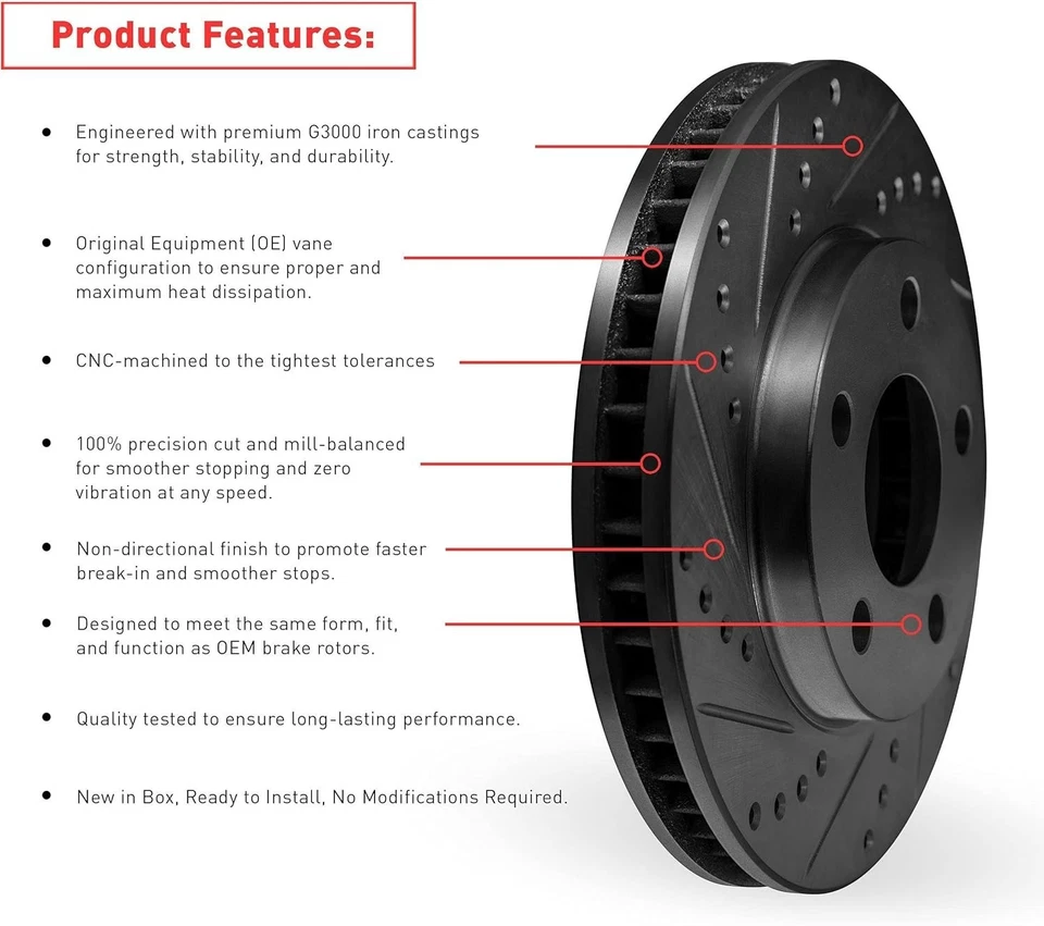 Dynamic Friction Brake Kit Rotors Drilled Slotted Black w/ Ceramic Pads - Image 4 of 4