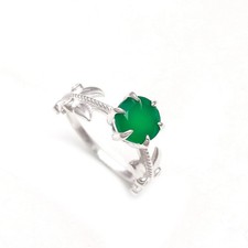 Natural Green Onyx Round Shape Leaf Ring 925 Sterling Silver Handmade Jewelry