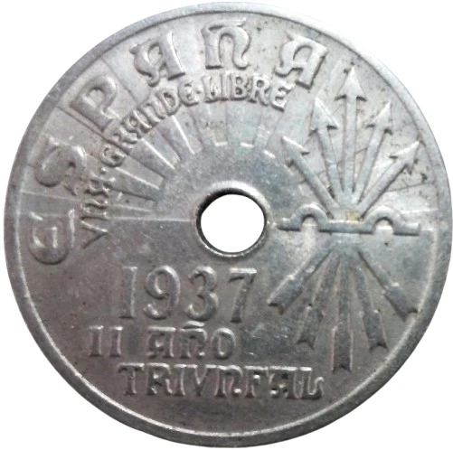 Espagne 25 Centimos 1937 II° ANNEE TRIOMPHALE GUERRE CIVILE FRANCO KM:753 - Photo 1/3