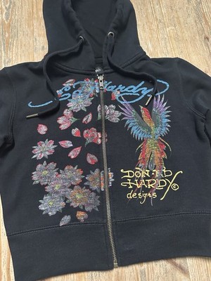 Vintage Y2K Ed Hardy Women's Cropped Zip Up Hoodie Size XS | eBay
