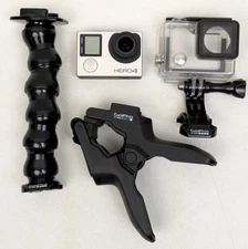 GoPro HERO4 Action Camera Silver w/ Case Mounts Battery SD Card Black Edition 4K