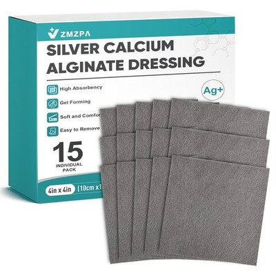 Ag Silver Calcium Alginate Wound Dressing 4'' x 4'', Non Stick Pads for Wounds,...
