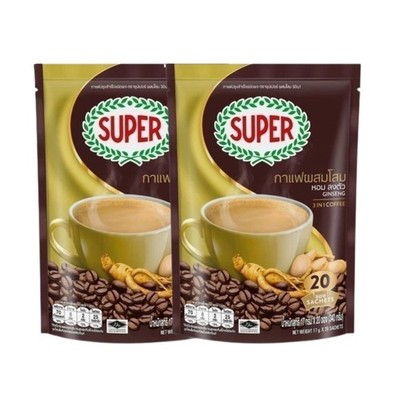 2X Super Coffee Ginseng Instant Latte Coffee 3in1 Sachets 17 x 20g.