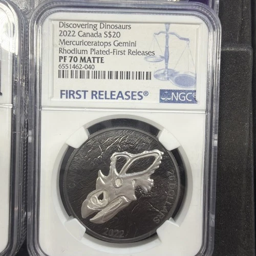 2022 $20 CANADA 1OZ MERCURICERATOPS PROOF RHODIUM NGC PF70 SILVER MATTE FR