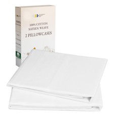 White Cotton Pillowcases Set of 2 Soft Sateen Standard Queen Size