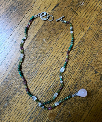 Energy Muse Multi Gemstone Rose Quartz Teardrop Y Necklace Retired Crystal 16 