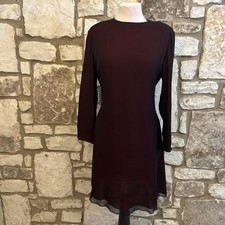 Linda Allard Ellen Tracy Semi Sheer 100% Silk Long Sleeve Dress Sz 6 Burgundy