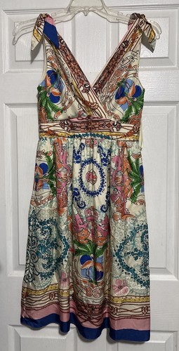 Anthropologie Collette Dinnigan Tied Acionna Silk Dress Flamingo Seahorse Midi