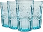 Bormioli Rocco Romantic Cooler 16 Ounce Drinking Glass, 4-Piece -Light Blue