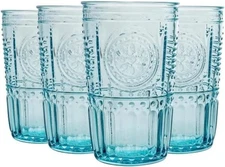 Bormioli Rocco Romantic Cooler 16 Ounce Drinking Glass, 4-Piece -Light Blue