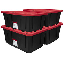 Large Storage Bin, 27 Gallon Plastic Storage Container with Snap-On Lid, Black a
