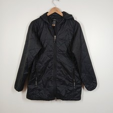 L.L. Bean Quilted Jacket Women Medium Black Hooded Zip Outdoor Gorpcore