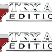 2 PCS Texas Edition Emblem, Texas State Flag Shape,6.3" x 1.9" ABS 3D Car Silver