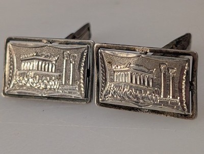 Vintage Sterling Silver 925 Greek Parthenon Cufflinks Athens Acropolis Souvenir
