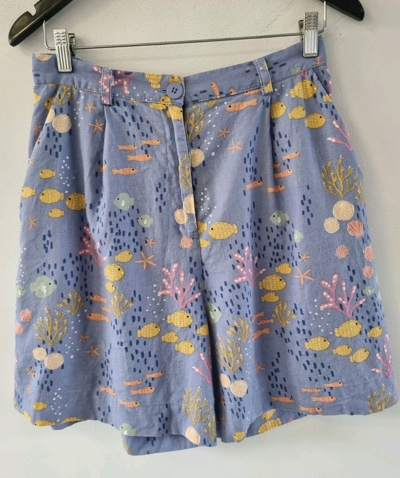 PRINCESS HIGHWAY Nautical Sealife Linen Cotton Blend Shorts Pockets Sz 12 EUC