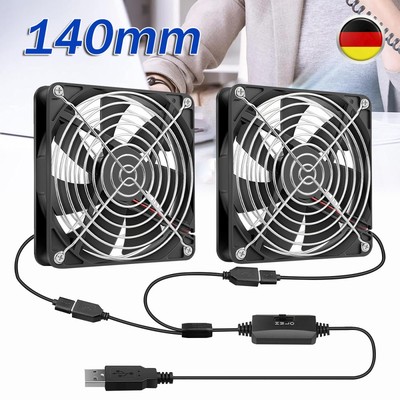USB Ventilator 140mm Leise PC Gehäuselüfter Einstellbare Doppel Lüfter Schwarz