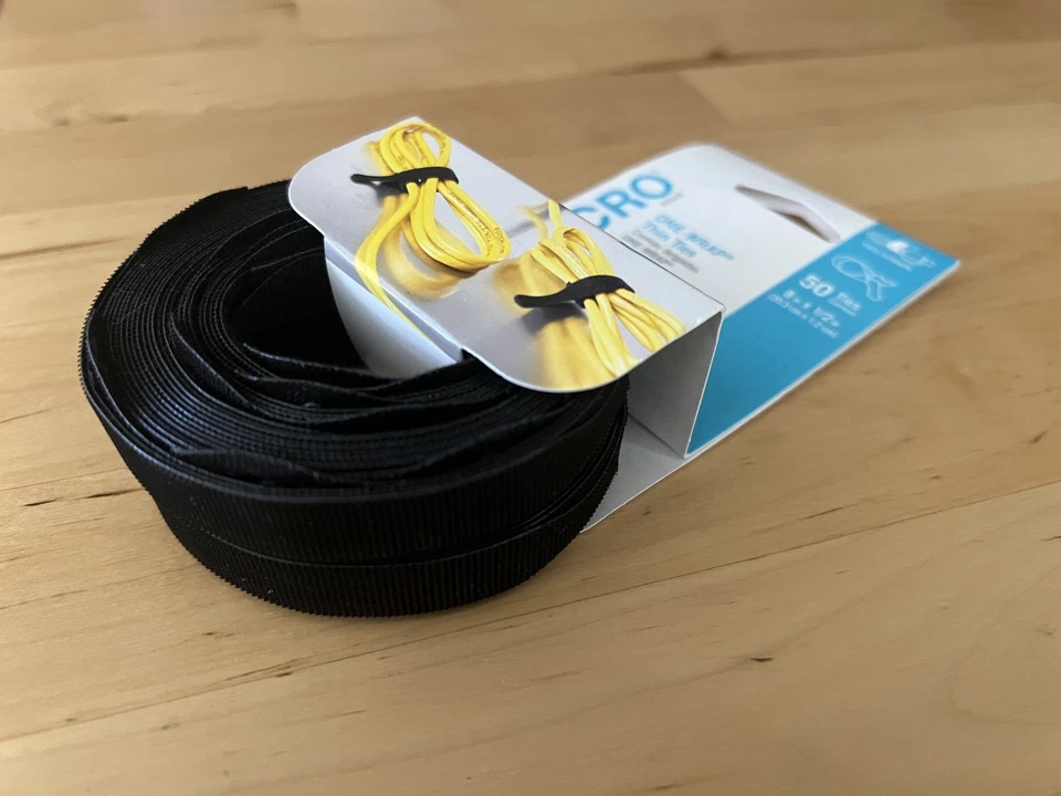 Corbatas reutilizables de velcro de una envoltura 1/2" x 8" negras paquete de 50 95172 Foto 4 de 4