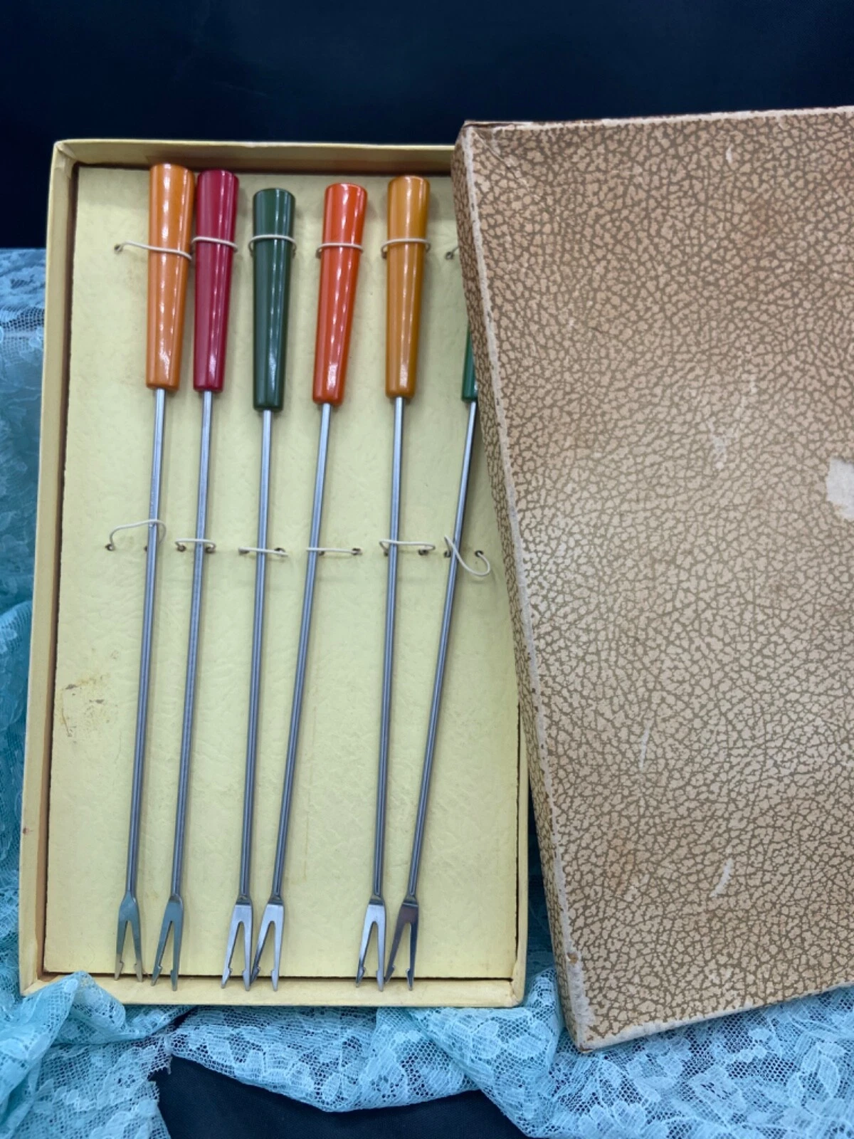 Hermès Rostfrei Fondue Forks Skewers Bakelite Handles Germany Vintage Set of 6