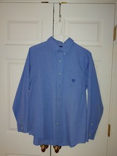Men Chaps Easy Care Solid Blue Long Sleeve Button Down Shirt Size M