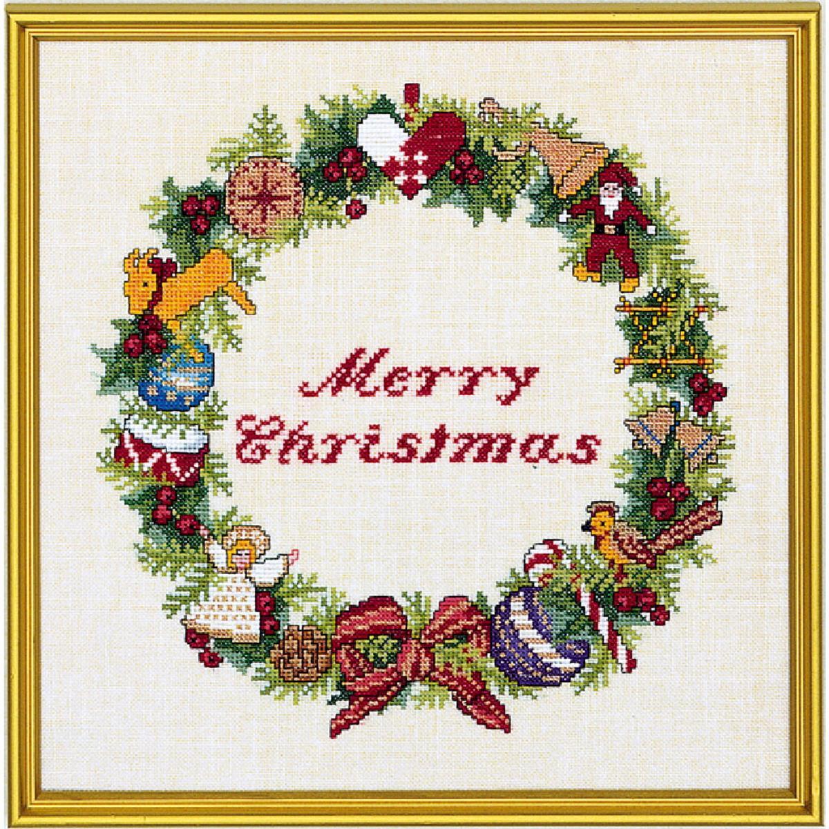 Eva Rosenstand counted cross stitch kit ""Merry Christmas"", 30x30cm, DIY