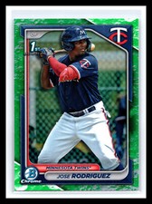 🔥 JOSE RODRIGUEZ 2024 1ST BOWMAN CHROME LUNAR GREEN REFRACTOR HOLO RC # 71