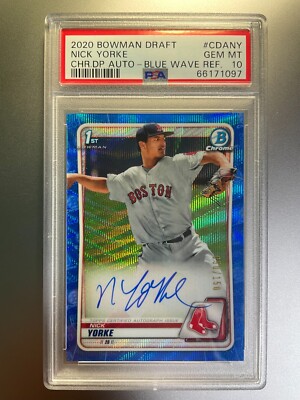 2020 Topps Bowman Chrome Draft - Nick Yorke RC Rookie Blue Wave Auto /150 PSA10
