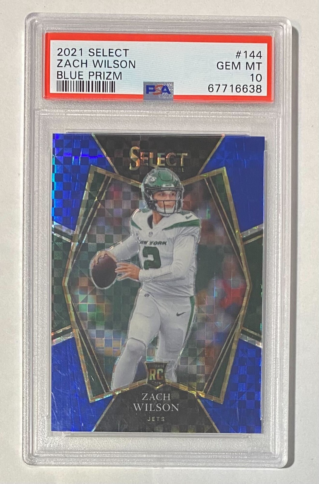 2021 Panini Select Zach Wilson Premier Level Blue Prizm /149 PSA 10 RC Jets #144
