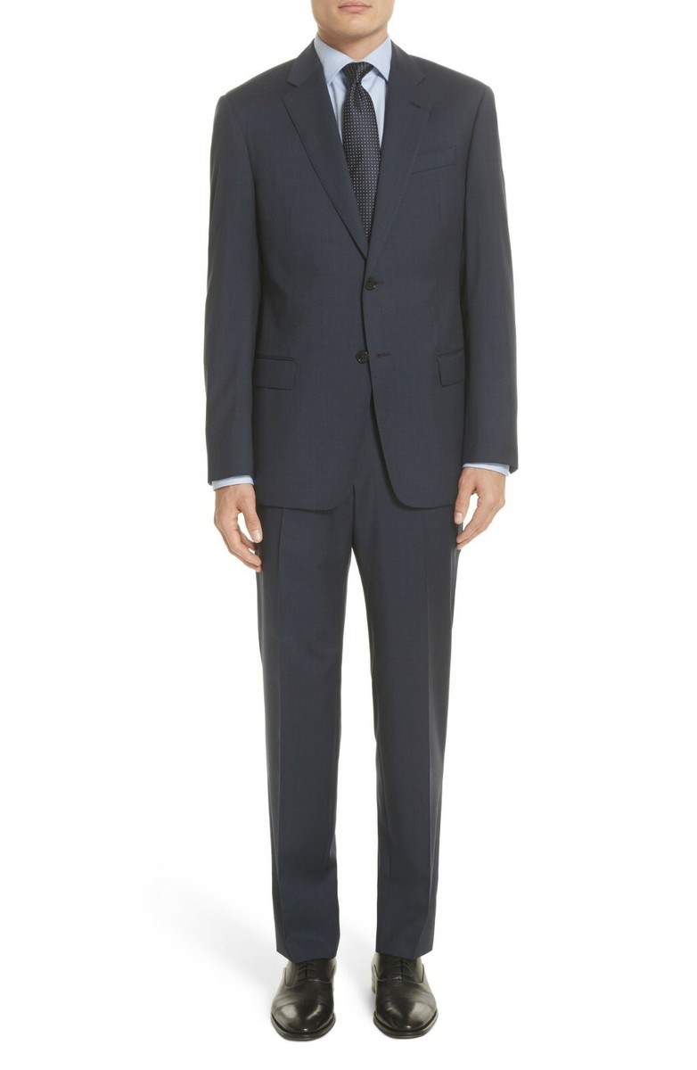 Men's Emporio Armani Trim Fit Sharkskin Wool Suit SIZE 58 DARK