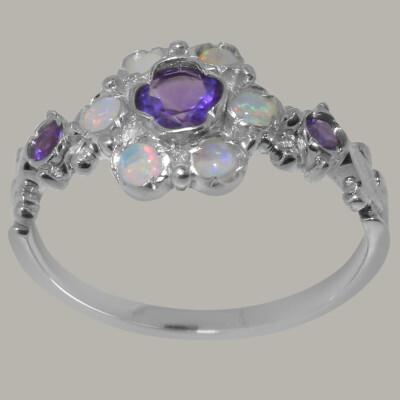 Massiver 925 Sterlingsilber natürlicher Amethyst & Opal Damenring - Größen 4 bis 12