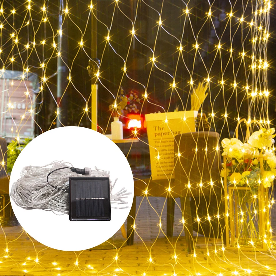 Solar LED Lights Net Mesh Fairy String Light Xmas Halloween Party Outdoor Decor - Image 2 of 4