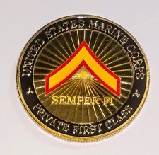 MARINE CORPS PRIVATE FIRST CLASS CHALLENGE #1448 COLORIZED ART ROUND