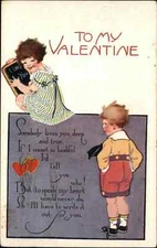Valentine Cute Kids Rhyming Poem Slate Chalkboard c1910 Postcard