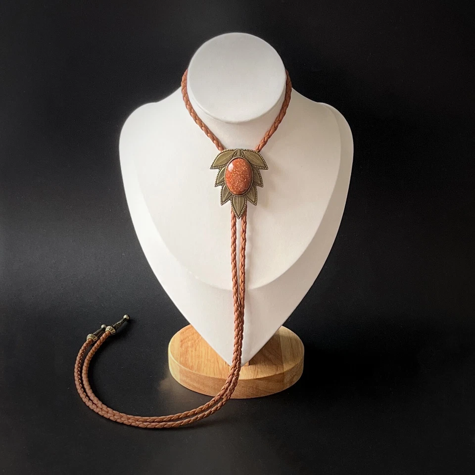 Collar de Boda Occidental Corbata Bolo Patrón Hoja Bronce Piedra Oro Natural Foto 2 de 4