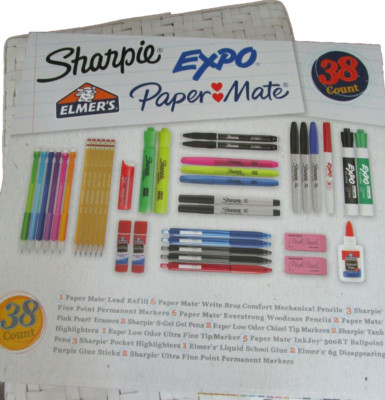 Back to School Kit with 38 Pieces Sharpie Pen Glue Pencils Eraser Paper Mate New