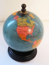 2008 World Globe World Time on Top aBout 8.75" Tall Some Wear